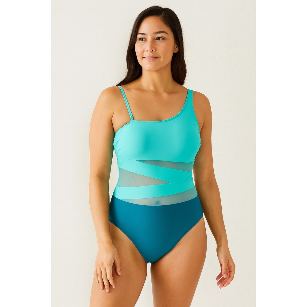 Blooming Jelly Womens‎ Swimsuit Size M Blue One Piece Mesh Contrast Chic Coastal